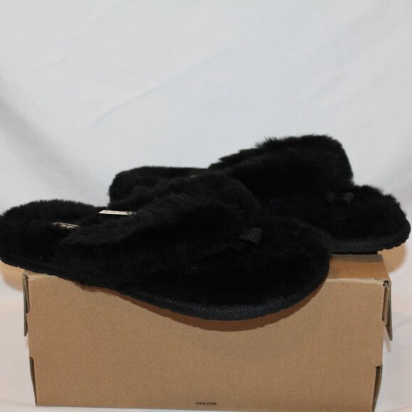 NIB UGG FUR FLIP FLOP‎ SANDALS SLIPPERS BLACK - Picture 5 of 10